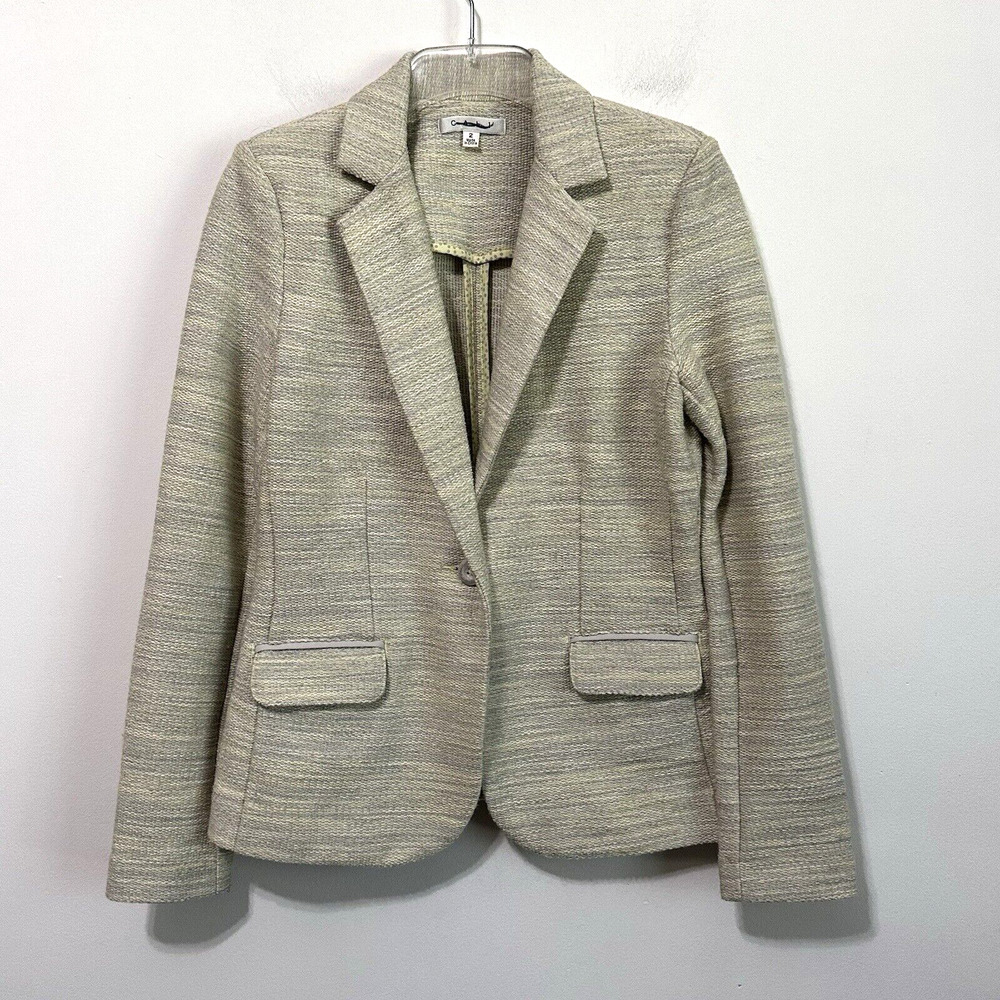CAbi Blazer 2 One Button Pockets Style 713 Knit Classic Work Career Yellow Gray